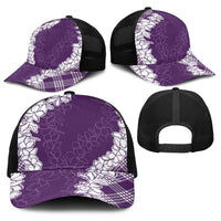 Hawaii Aloha Plumeria Lei Violet Palaka Baseball Net Cap - Polynesian Pride