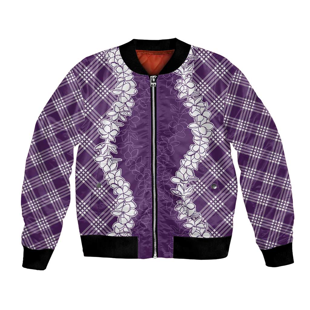 Hawaii Aloha Plumeria Lei Violet Palaka Bomber Jacket - Polynesian Pride