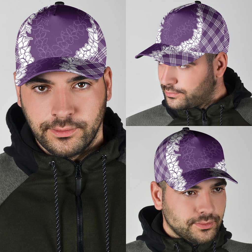 Hawaii Aloha Plumeria Lei Violet Palaka Classic Cap - Polynesian Pride