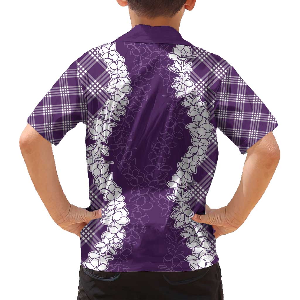 Hawaii Aloha Plumeria Lei Violet Palaka Family Matching Long Sleeve Bodycon Dress and Hawaiian Shirt LT7 - Polynesian Pride