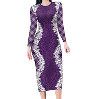 Hawaii Aloha Plumeria Lei Violet Palaka Family Matching Long Sleeve Bodycon Dress and Hawaiian Shirt LT7 Mom's Dress Violet - Polynesian Pride