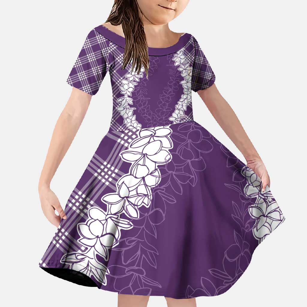Hawaii Aloha Plumeria Lei Violet Palaka Family Matching Mermaid Dress and Hawaiian Shirt LT7 Daughter's Dress Violet - Polynesian Pride