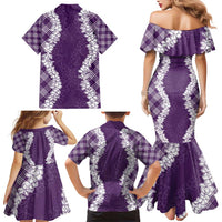 Hawaii Aloha Plumeria Lei Violet Palaka Family Matching Mermaid Dress and Hawaiian Shirt LT7 - Polynesian Pride