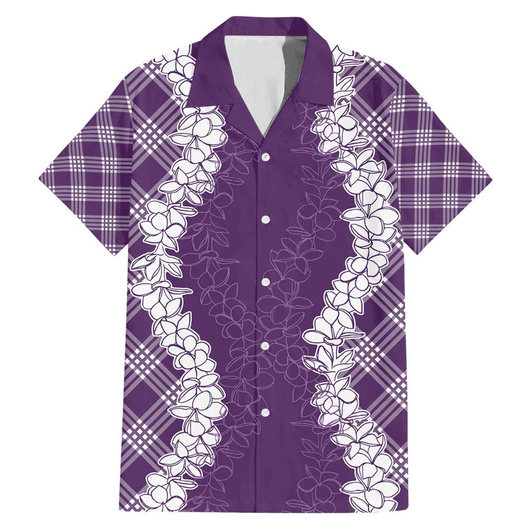 Hawaii Aloha Plumeria Lei Violet Palaka Family Matching Mermaid Dress and Hawaiian Shirt LT7 Dad's Shirt - Short Sleeve Violet - Polynesian Pride