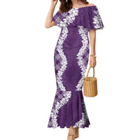 Hawaii Aloha Plumeria Lei Violet Palaka Family Matching Mermaid Dress and Hawaiian Shirt LT7 Mom's Dress Violet - Polynesian Pride