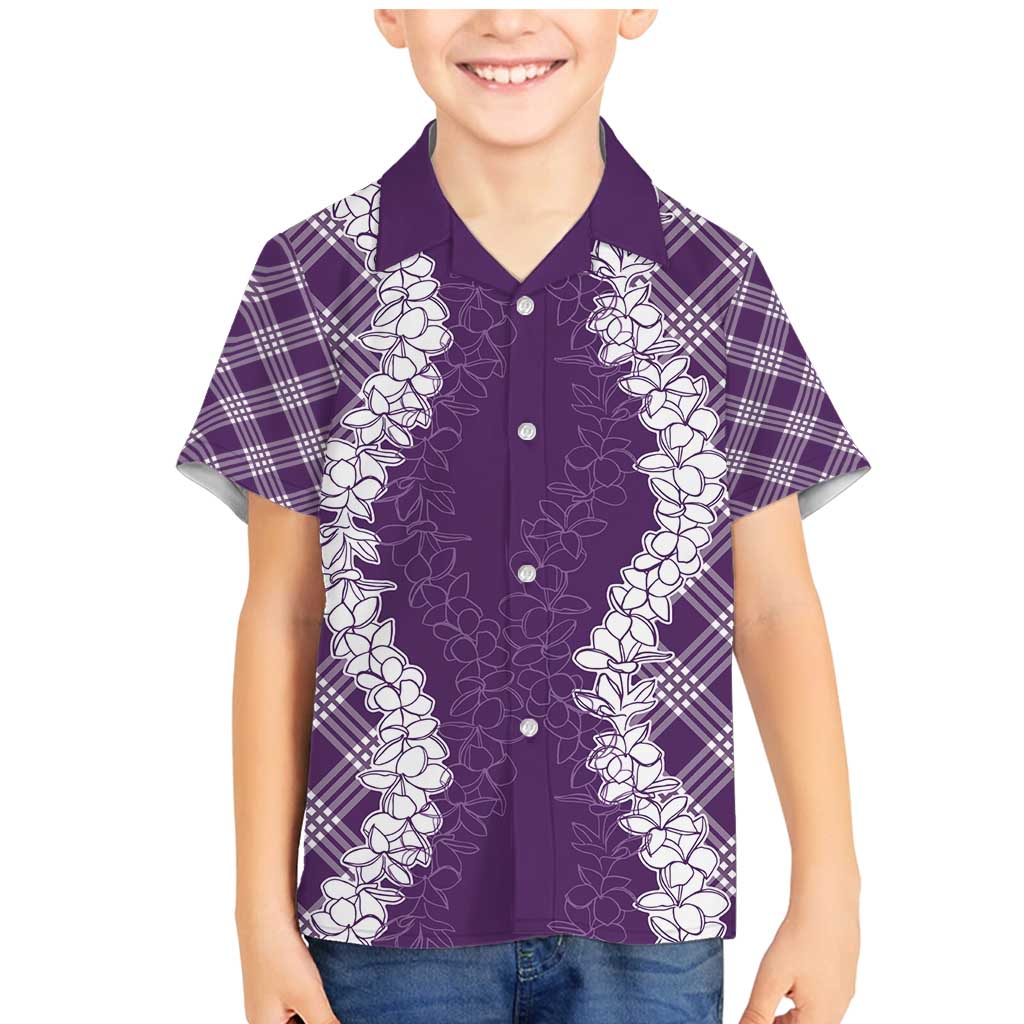 Hawaii Aloha Plumeria Lei Violet Palaka Family Matching Mermaid Dress and Hawaiian Shirt LT7 Son's Shirt Violet - Polynesian Pride