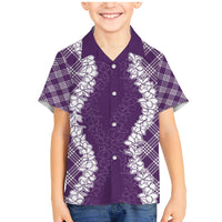 Hawaii Aloha Plumeria Lei Violet Palaka Family Matching Mermaid Dress and Hawaiian Shirt LT7 Son's Shirt Violet - Polynesian Pride