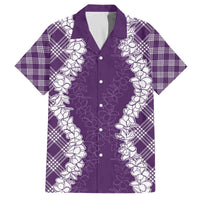 Hawaii Aloha Plumeria Lei Violet Palaka Family Matching Off The Shoulder Long Sleeve Dress and Hawaiian Shirt LT7 Dad's Shirt - Short Sleeve Violet - Polynesian Pride