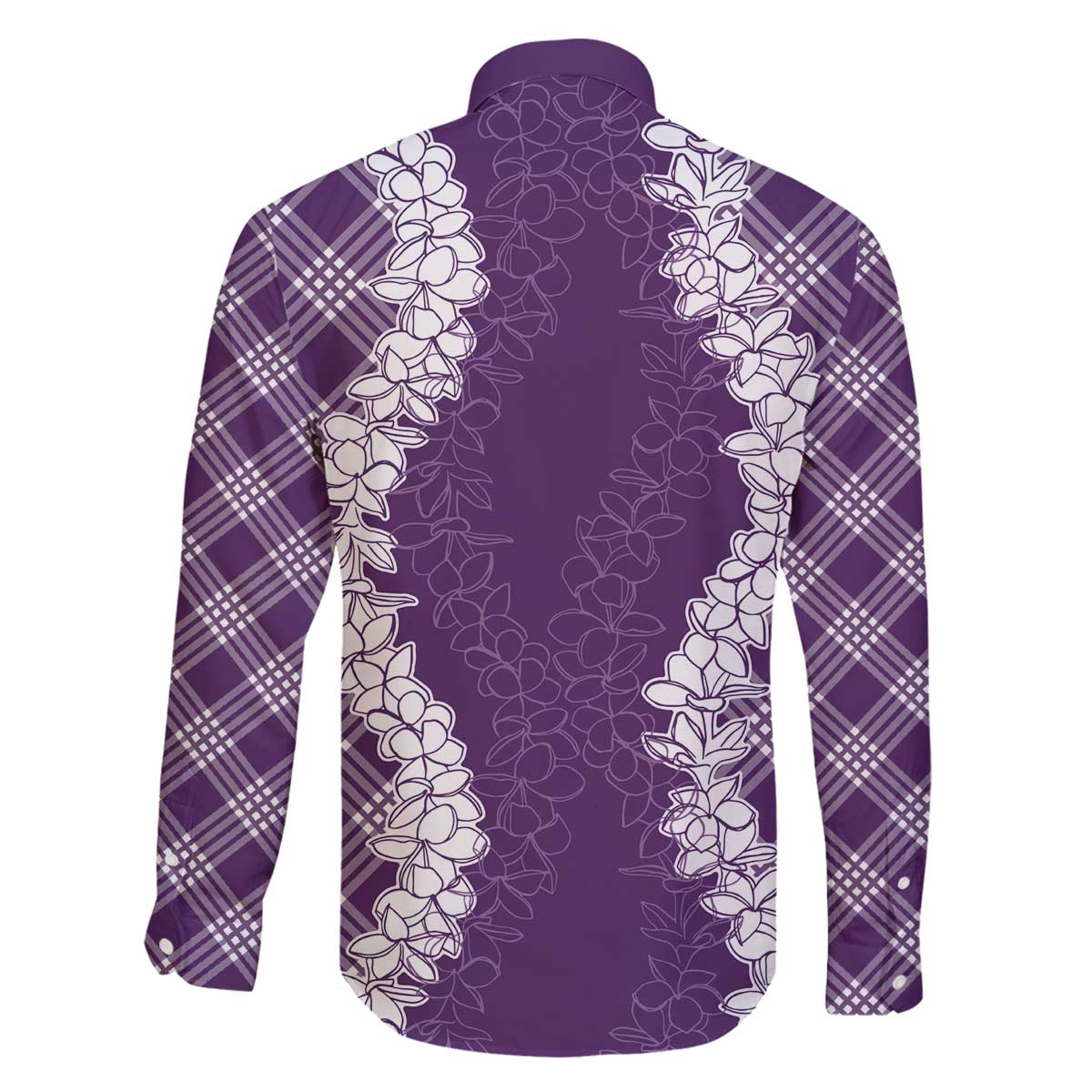 Hawaii Aloha Plumeria Lei Violet Palaka Family Matching Off The Shoulder Long Sleeve Dress and Hawaiian Shirt LT7 - Polynesian Pride