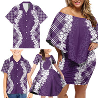 Hawaii Aloha Plumeria Lei Violet Palaka Family Matching Off Shoulder Short Dress and Hawaiian Shirt LT7 - Polynesian Pride