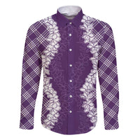 Hawaii Aloha Plumeria Lei Violet Palaka Family Matching Short Sleeve Bodycon Dress and Hawaiian Shirt LT7 Dad's Shirt - Long Sleeve Violet - Polynesian Pride