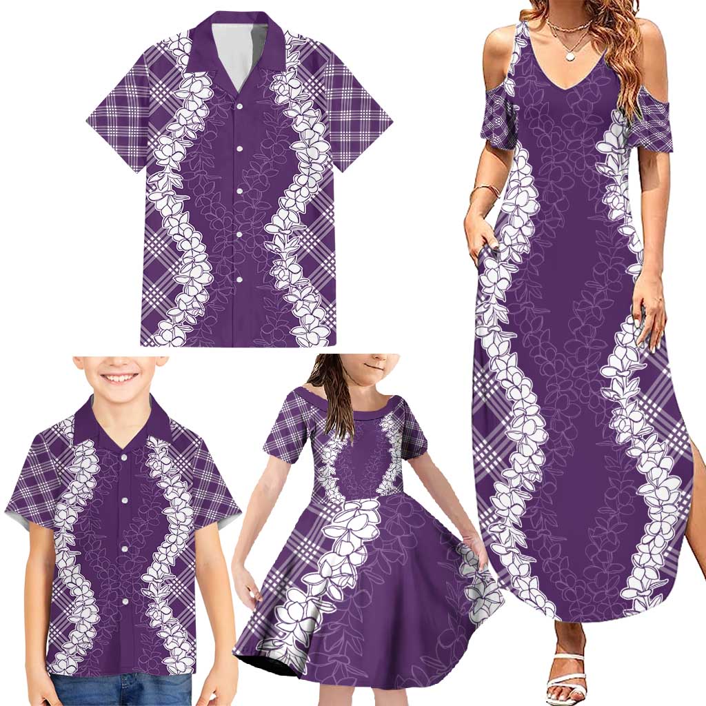 Hawaii Aloha Plumeria Lei Violet Palaka Family Matching Summer Maxi Dress and Hawaiian Shirt LT7 - Polynesian Pride