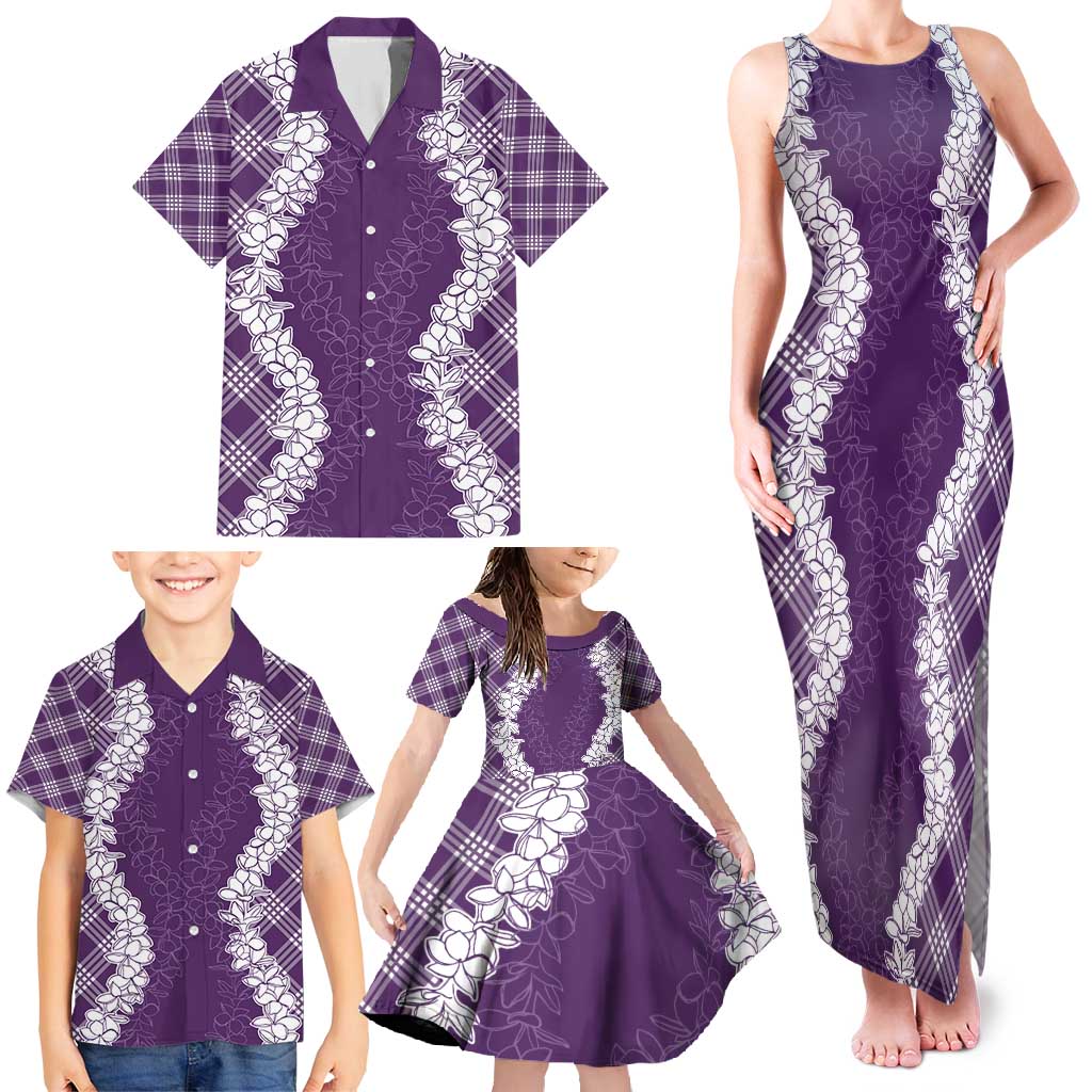Hawaii Aloha Plumeria Lei Violet Palaka Family Matching Tank Maxi Dress and Hawaiian Shirt LT7 - Polynesian Pride