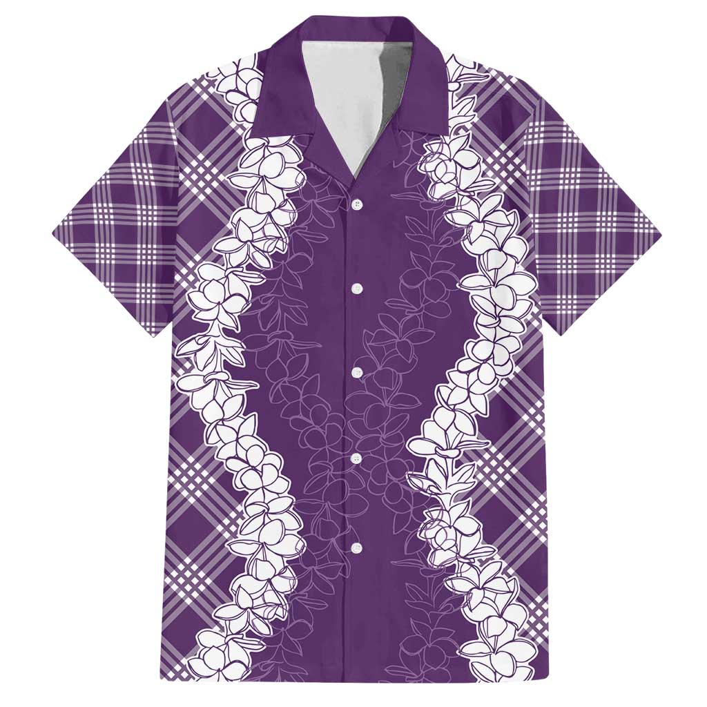 Hawaii Aloha Plumeria Lei Violet Palaka Family Matching Tank Maxi Dress and Hawaiian Shirt LT7 Dad's Shirt - Short Sleeve Violet - Polynesian Pride