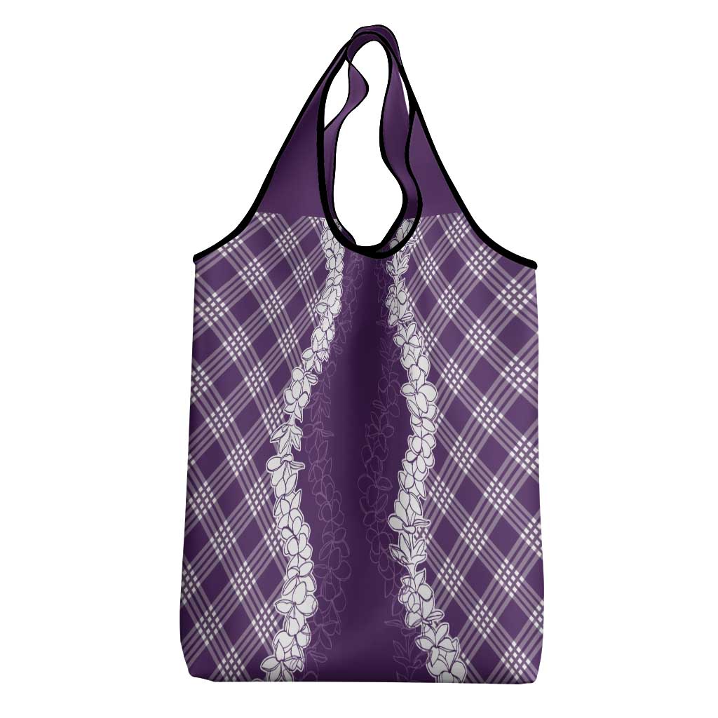 Hawaii Aloha Plumeria Lei Violet Palaka Grocery Bag - Polynesian Pride