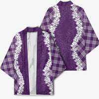 Hawaii Aloha Plumeria Lei Violet Palaka Kimono - Polynesian Pride