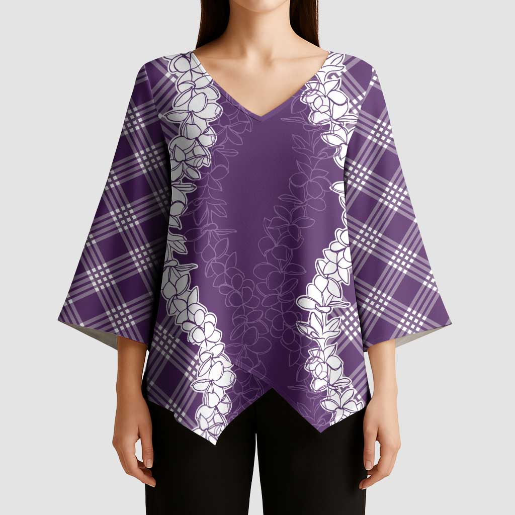 Hawaii Aloha Plumeria Lei Violet Palaka Kimono Sleeve Blouse - Polynesian Pride