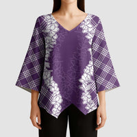 Hawaii Aloha Plumeria Lei Violet Palaka Kimono Sleeve Blouse - Polynesian Pride