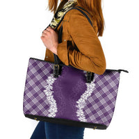 Hawaii Aloha Plumeria Lei Violet Palaka Leather Tote Bag - Polynesian Pride