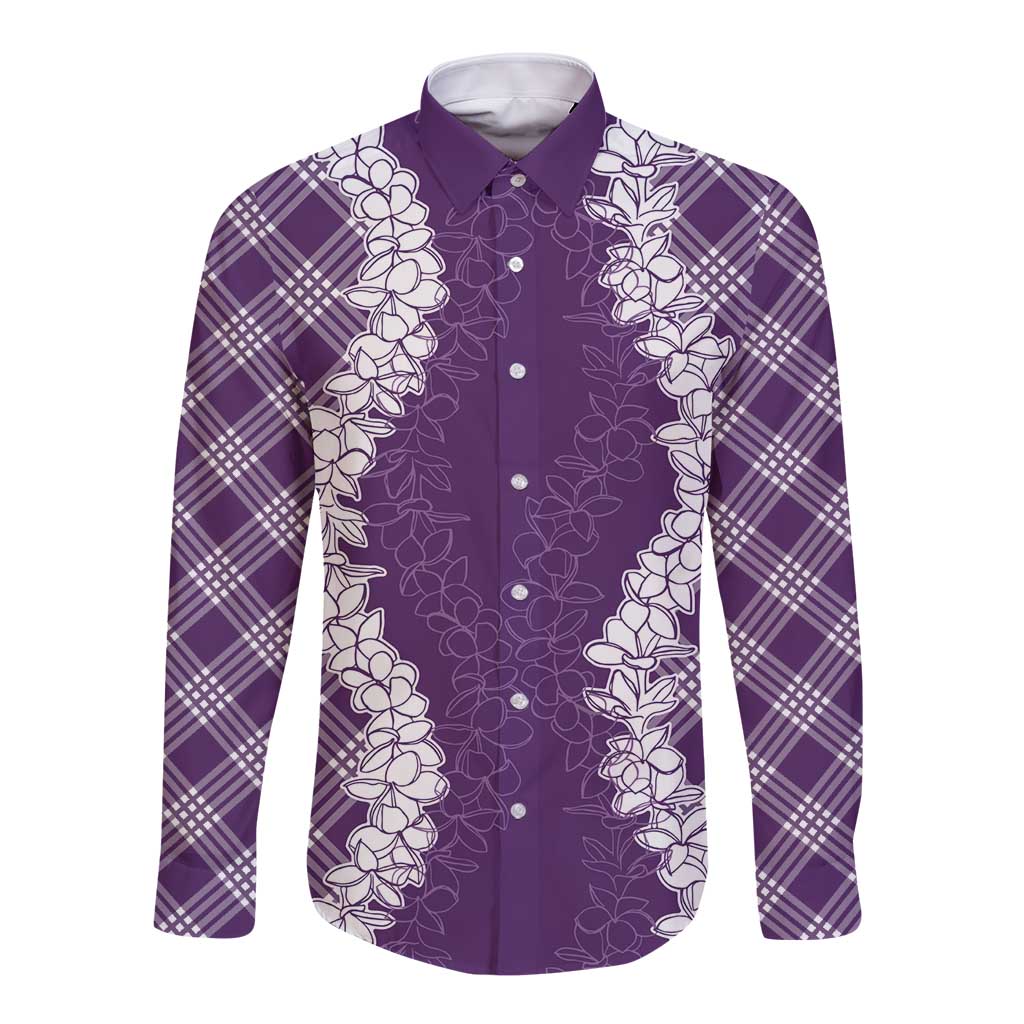 Hawaii Aloha Plumeria Lei Violet Palaka Long Sleeve Button Shirt - Polynesian Pride