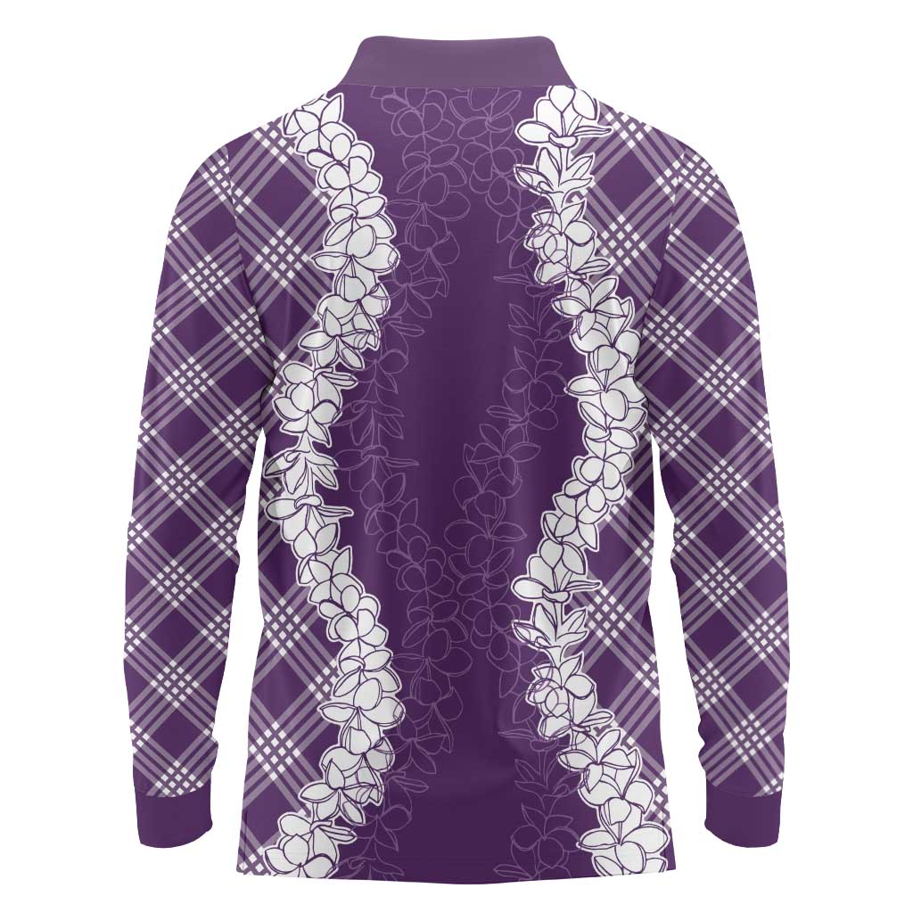 Hawaii Aloha Plumeria Lei Violet Palaka Long Sleeve Polo Shirt - Polynesian Pride