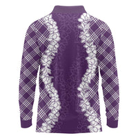 Hawaii Aloha Plumeria Lei Violet Palaka Long Sleeve Polo Shirt - Polynesian Pride