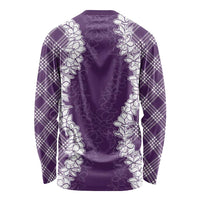 Hawaii Aloha Plumeria Lei Violet Palaka Long Sleeve Shirt - Polynesian Pride
