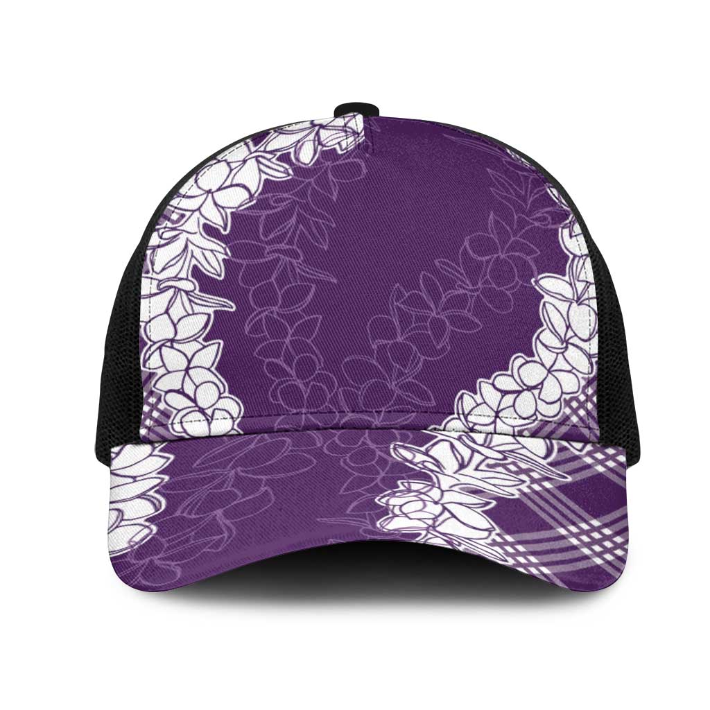 Hawaii Aloha Plumeria Lei Violet Palaka Mesh Trucker Cap - Polynesian Pride