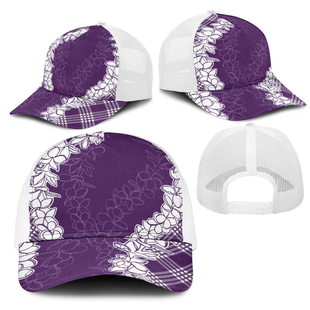 Hawaii Aloha Plumeria Lei Violet Palaka Mesh Trucker Cap - Polynesian Pride