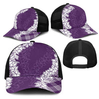 Hawaii Aloha Plumeria Lei Violet Palaka Mesh Trucker Cap - Polynesian Pride