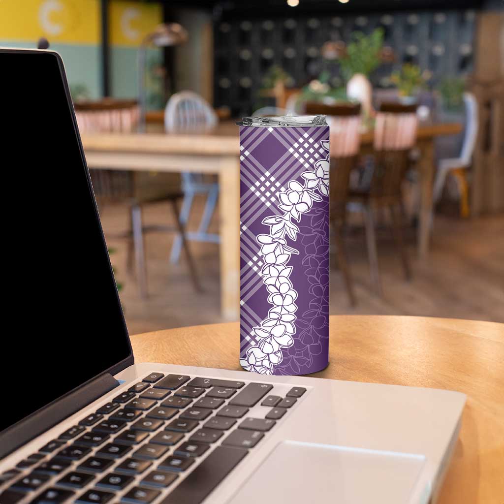 Hawaii Aloha Plumeria Lei Violet Palaka Skinny Tumbler - Polynesian Pride