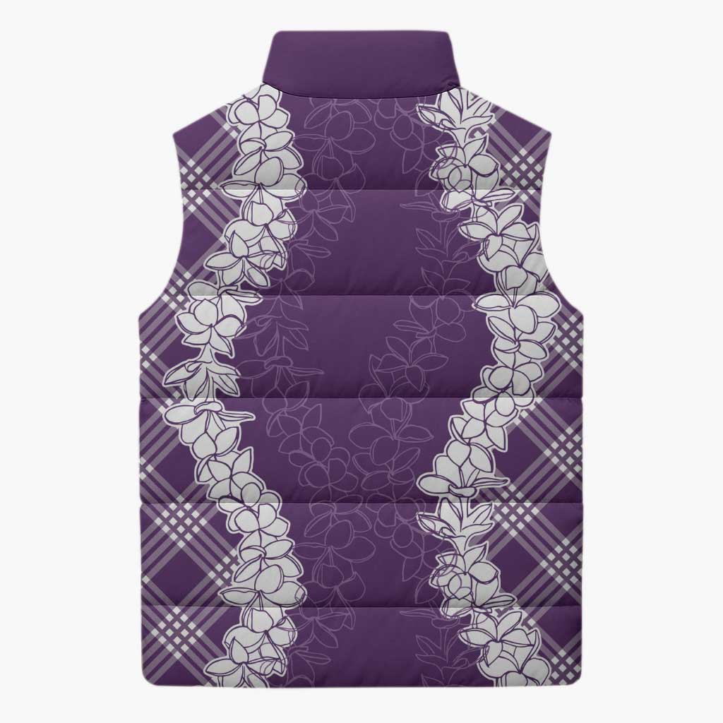 Hawaii Aloha Plumeria Lei Violet Palaka Sleeveless Puffer Jacket - Polynesian Pride