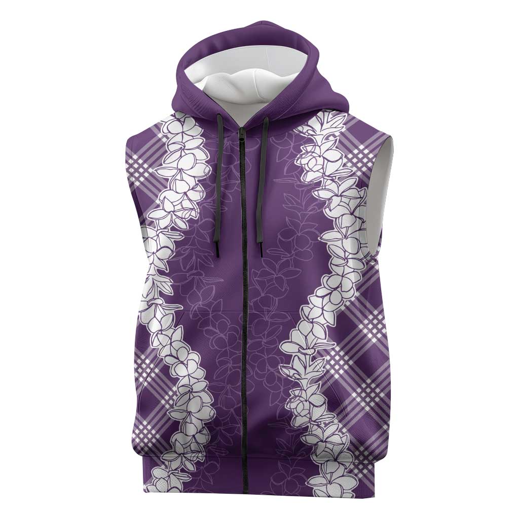 Hawaii Aloha Plumeria Lei Violet Palaka Sleeveless Zip Hoodie LT7 Violet - Polynesian Pride