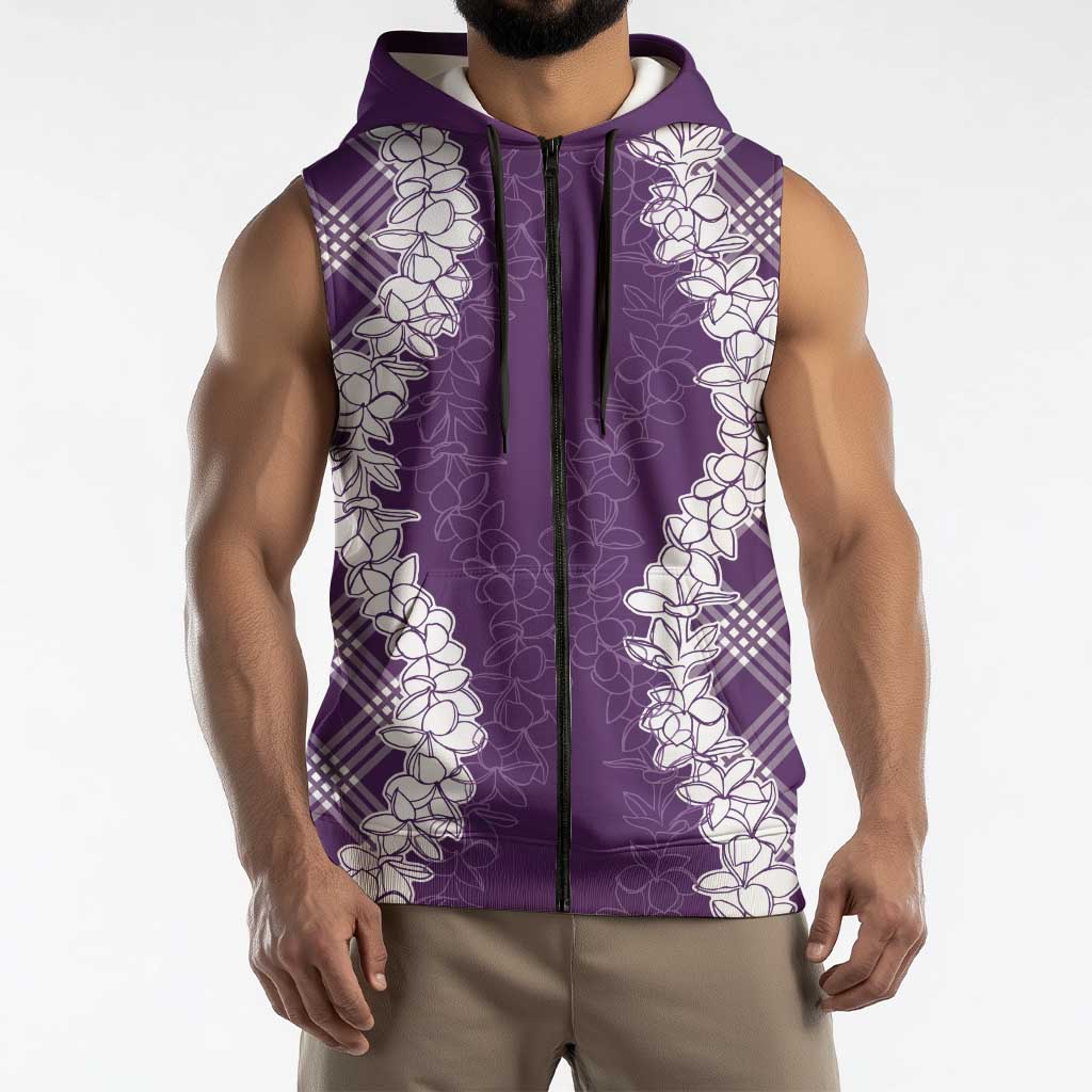 Hawaii Aloha Plumeria Lei Violet Palaka Sleeveless Zip Hoodie LT7 - Polynesian Pride