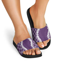 Hawaii Aloha Plumeria Lei Violet Palaka Slide Sandals - Polynesian Pride