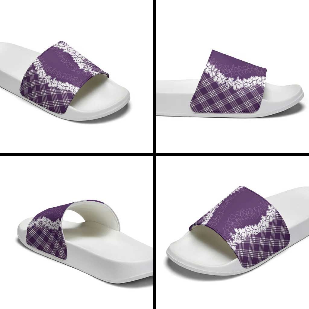 Hawaii Aloha Plumeria Lei Violet Palaka Slide Sandals - Polynesian Pride