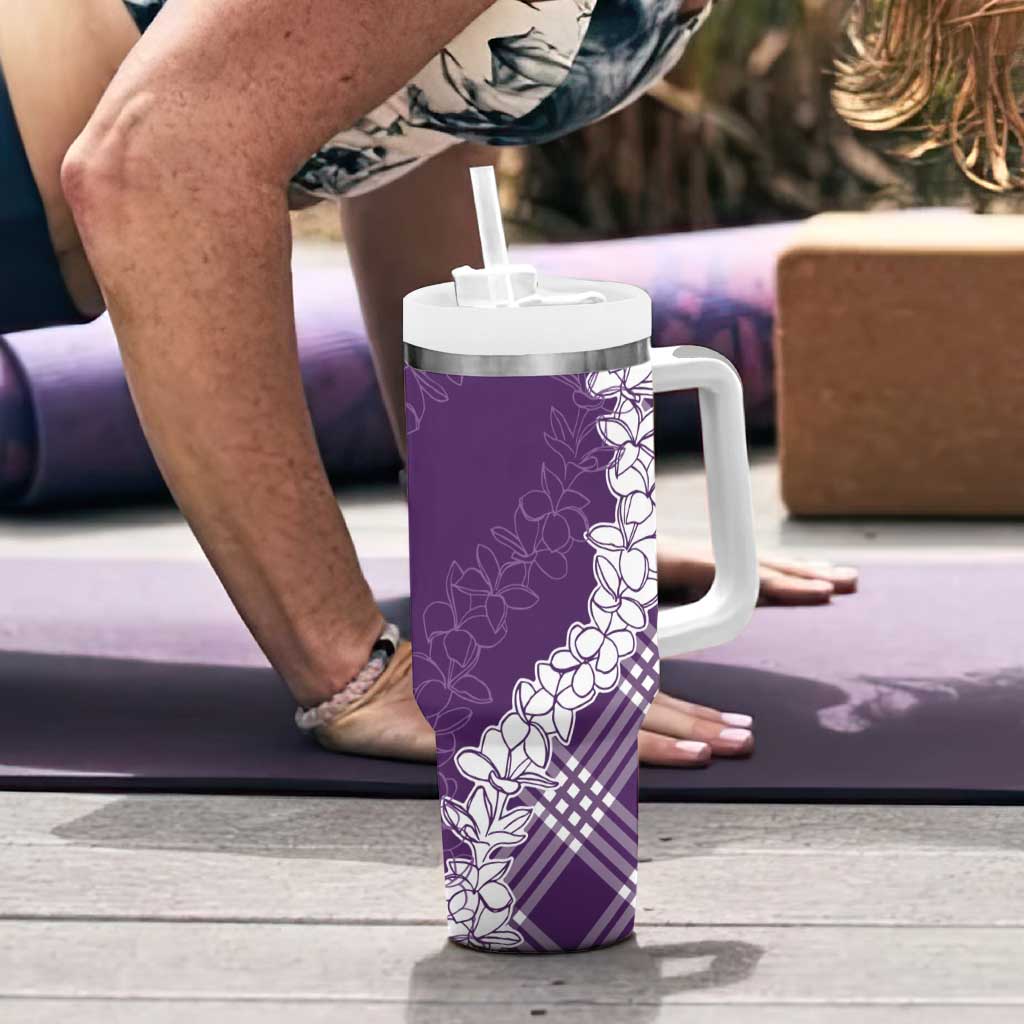 Hawaii Aloha Plumeria Lei Violet Palaka Tumbler With Handle - Polynesian Pride