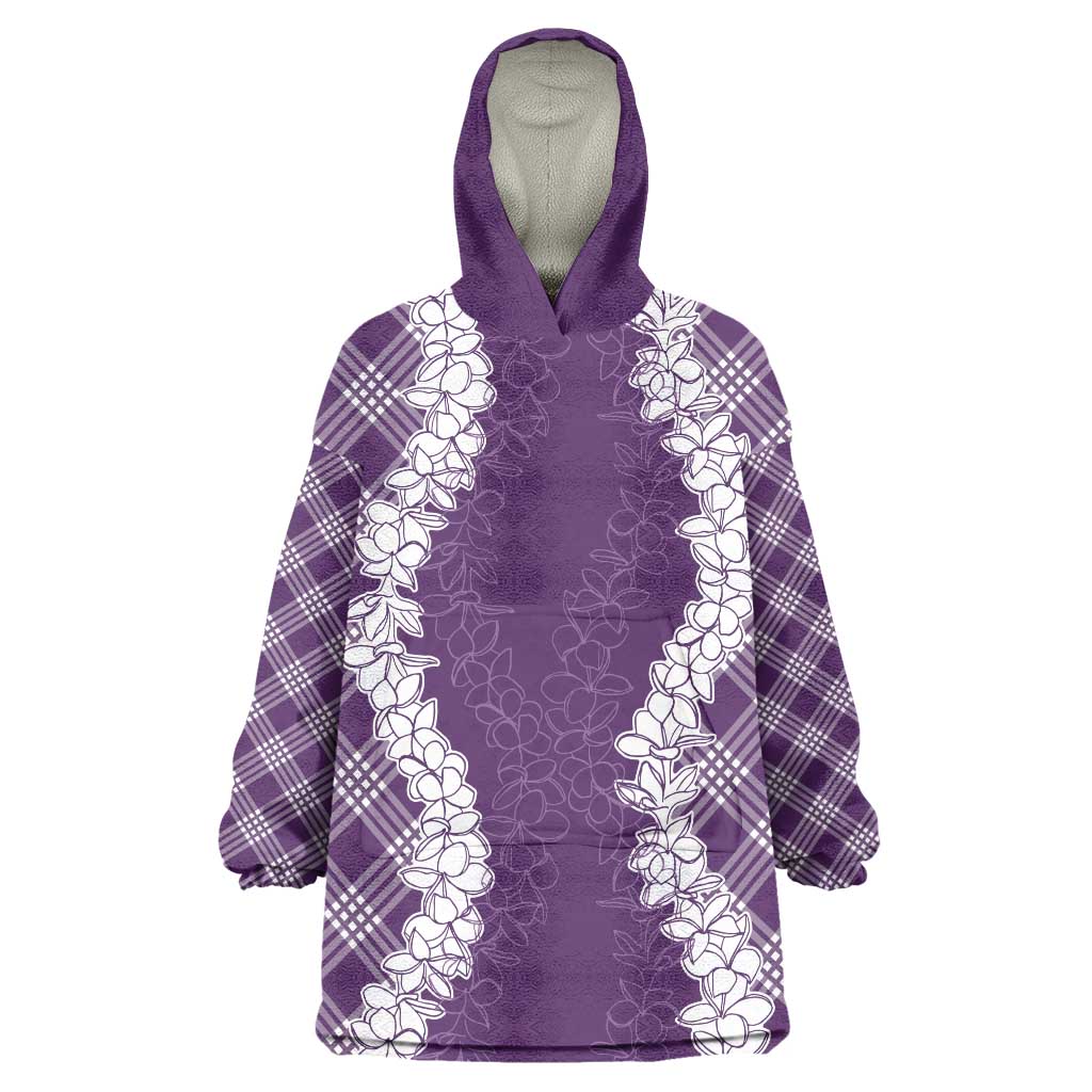 Hawaii Aloha Plumeria Lei Violet Palaka Wearable Blanket Hoodie - Polynesian Pride