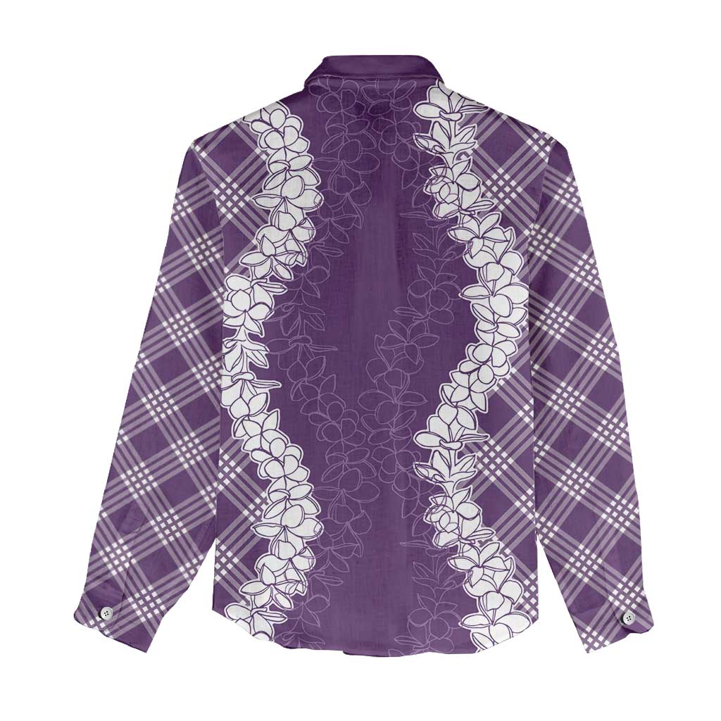 Hawaii Aloha Plumeria Lei Violet Palaka Women Casual Shirt - Polynesian Pride