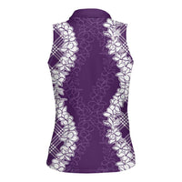 Hawaii Aloha Plumeria Lei Violet Palaka Women Sleeveless Polo Shirt - Polynesian Pride