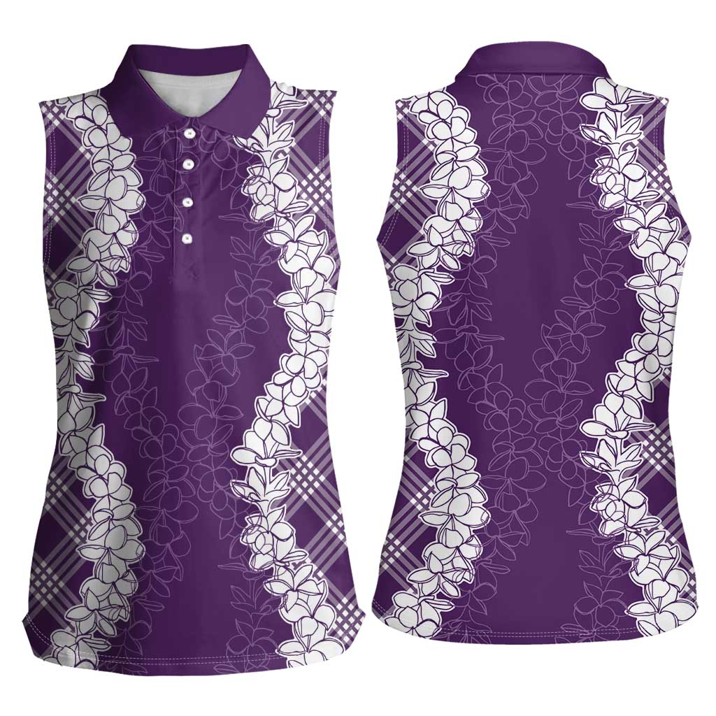 Hawaii Aloha Plumeria Lei Violet Palaka Women Sleeveless Polo Shirt - Polynesian Pride