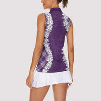 Hawaii Aloha Plumeria Lei Violet Palaka Women Sleeveless Polo Shirt - Polynesian Pride