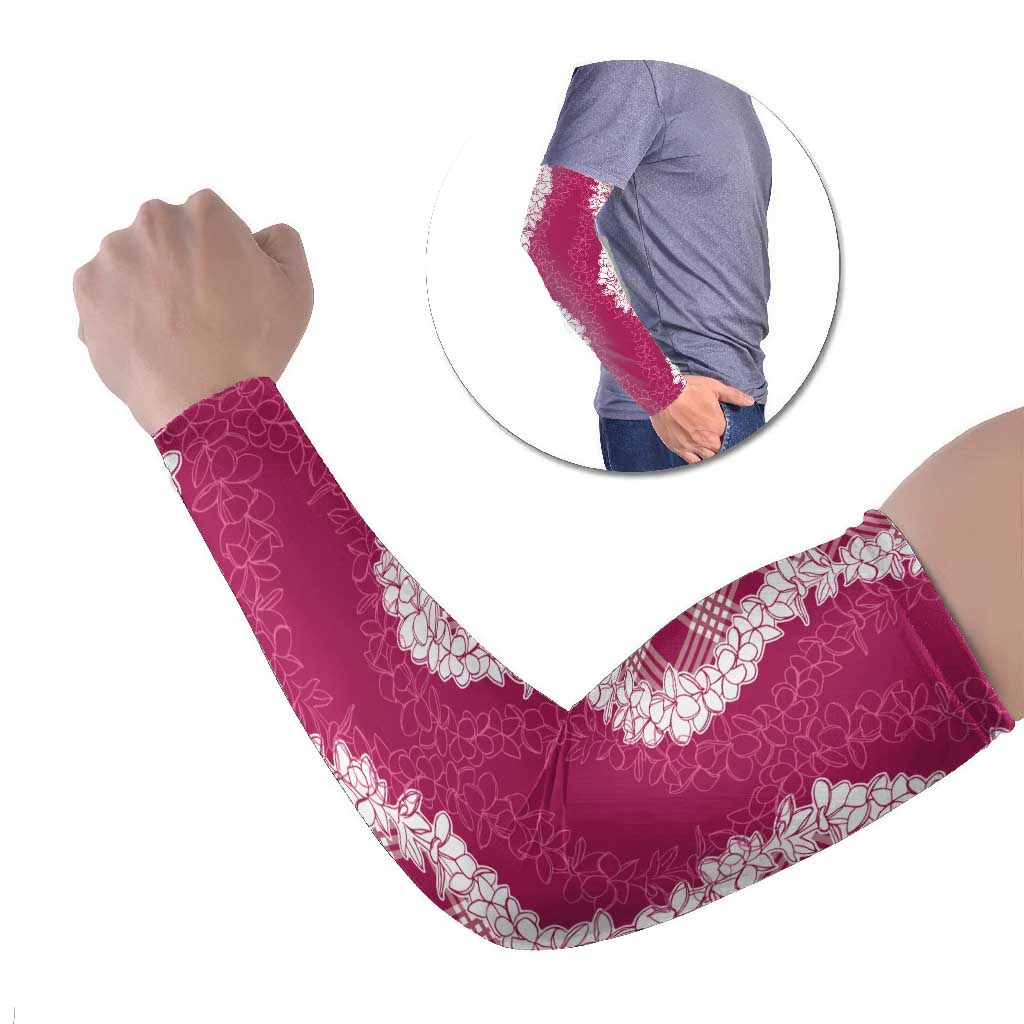 Hawaii Aloha Plumeria Lei Fuschia Palaka Arm Sleeves - Polynesian Pride