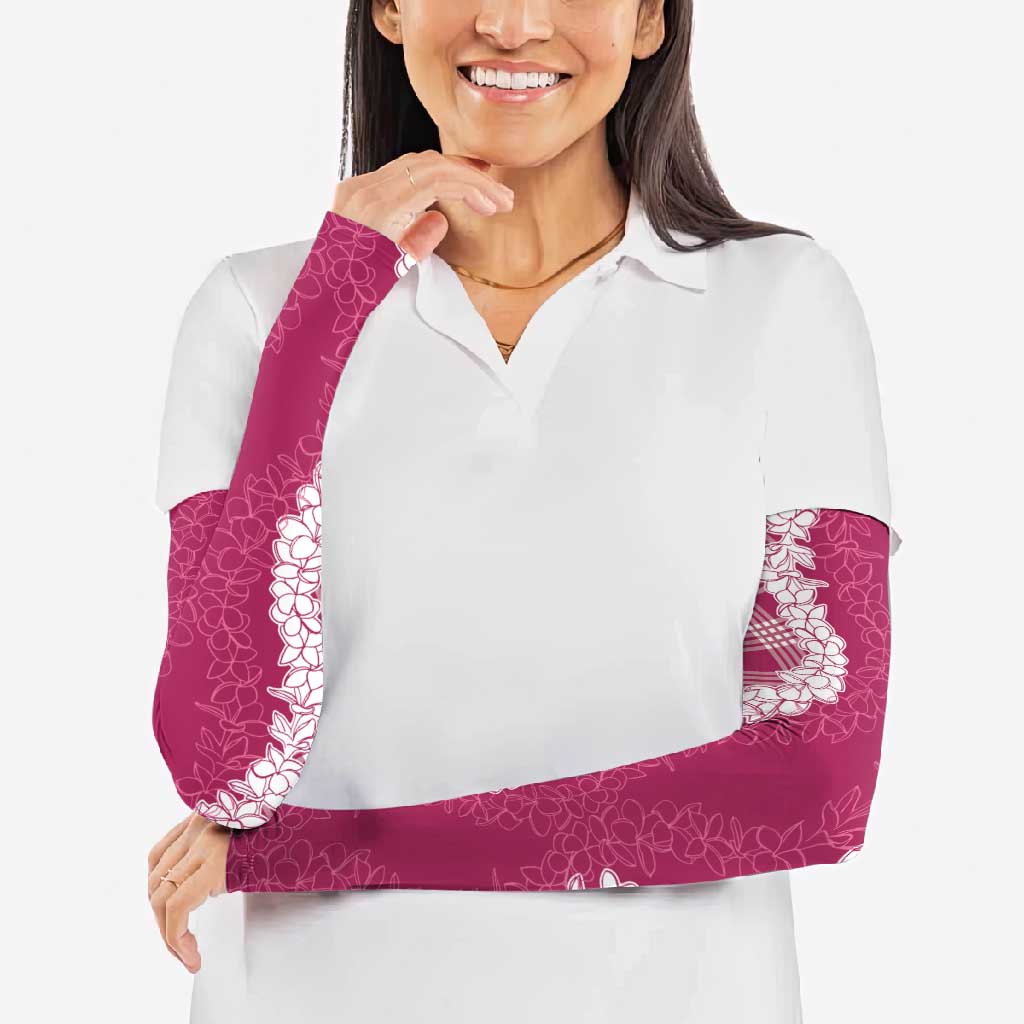 Hawaii Aloha Plumeria Lei Fuschia Palaka Arm Sleeves - Polynesian Pride