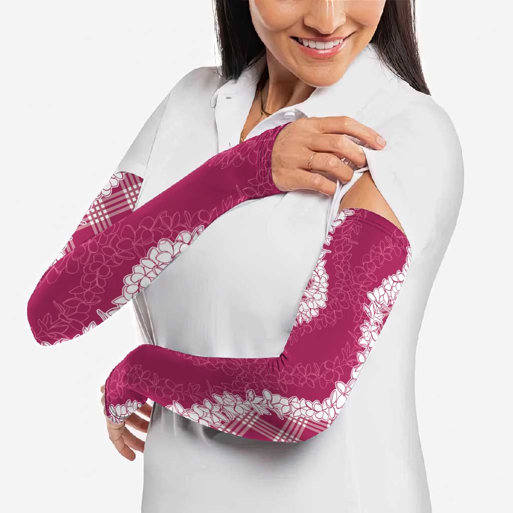 Hawaii Aloha Plumeria Lei Fuschia Palaka Arm Sleeves - Polynesian Pride