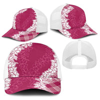 Hawaii Aloha Plumeria Lei Fuschia Palaka Baseball Net Cap - Polynesian Pride