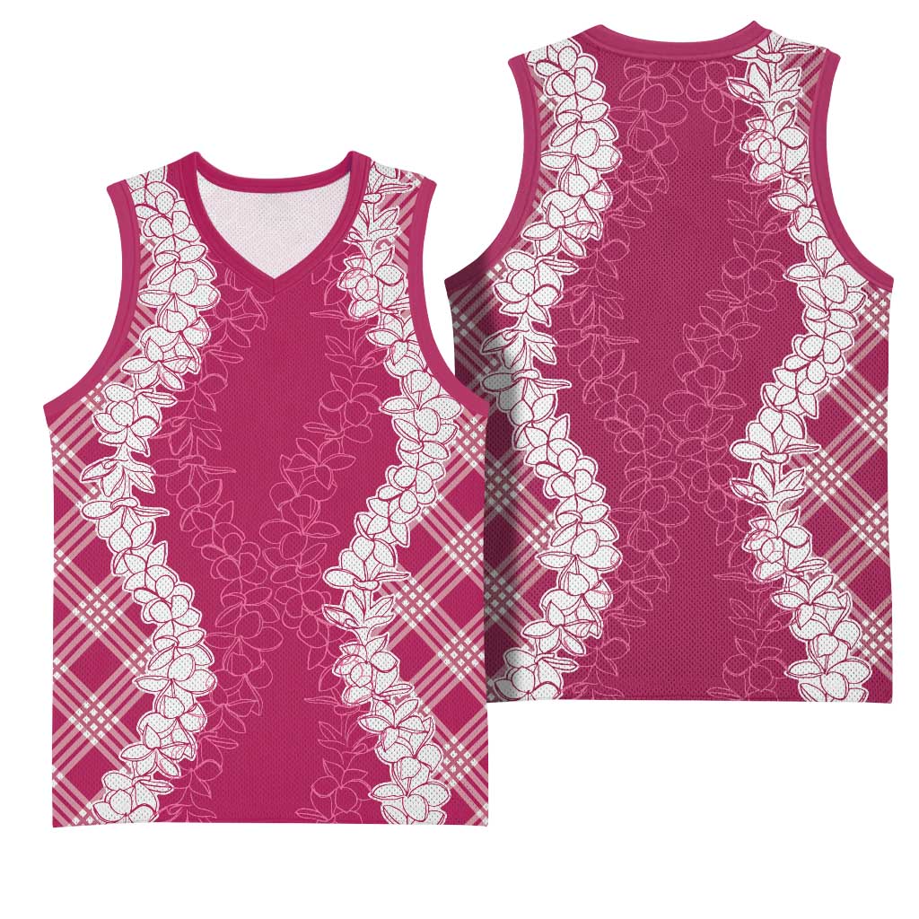 Hawaii Aloha Plumeria Lei Fuschia Palaka Basketball Jersey - Polynesian Pride