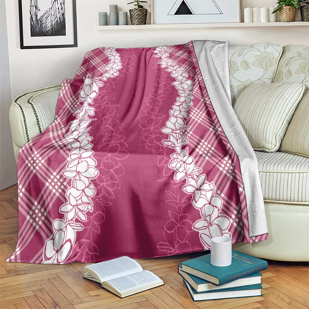 Hawaii Aloha Plumeria Lei Fuschia Palaka Blanket - Polynesian Pride