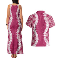 Hawaii Aloha Plumeria Lei Fuschia Palaka Couples Matching Tank Maxi Dress and Hawaiian Shirt LT7 - Polynesian Pride