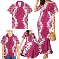 Hawaii Aloha Plumeria Lei Fuschia Palaka Family Matching Mermaid Dress and Hawaiian Shirt LT7 - Polynesian Pride
